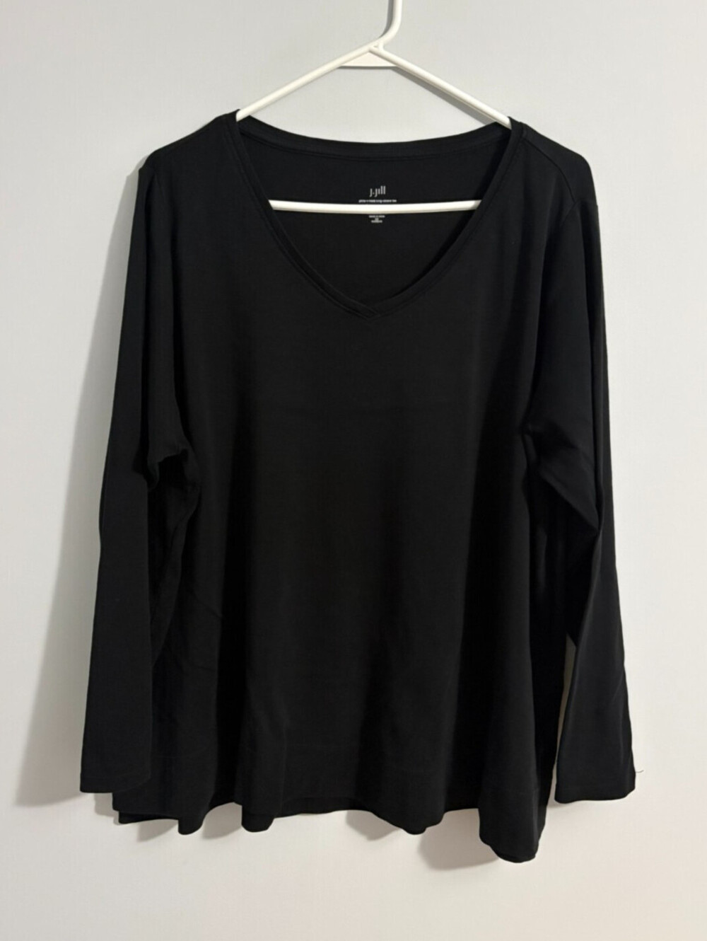 J Jill Pima Cotton V-Neck Long-Sleeve Tee Shirt Women 2X Black Staple Minimalist